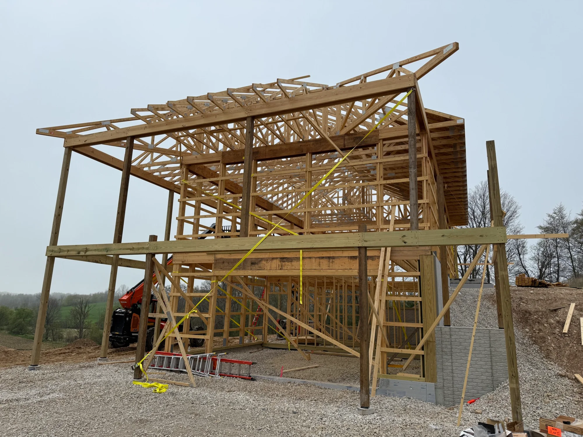Two-story wood frame barndo with trusses in Georgia